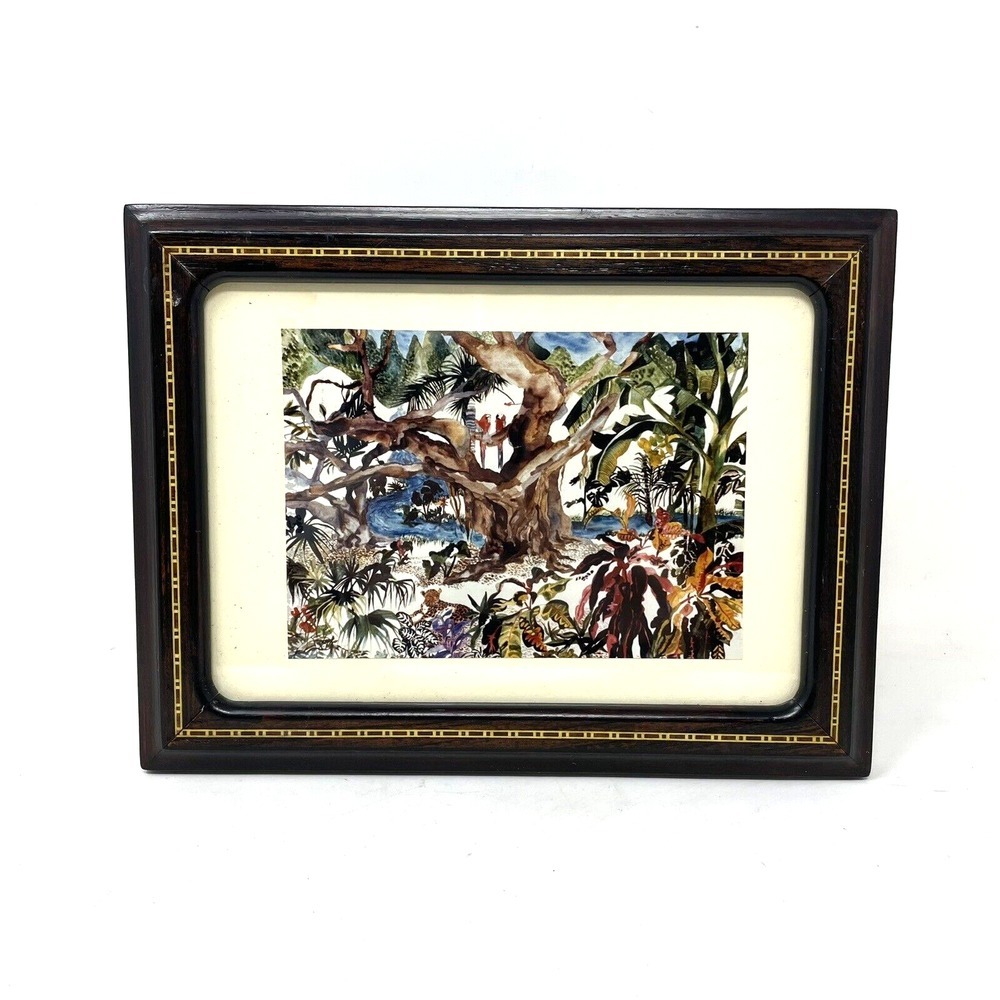 1984 Framed Art Card Print Banyan Tree Retreat Fetco Made in Thailand Wood Frame